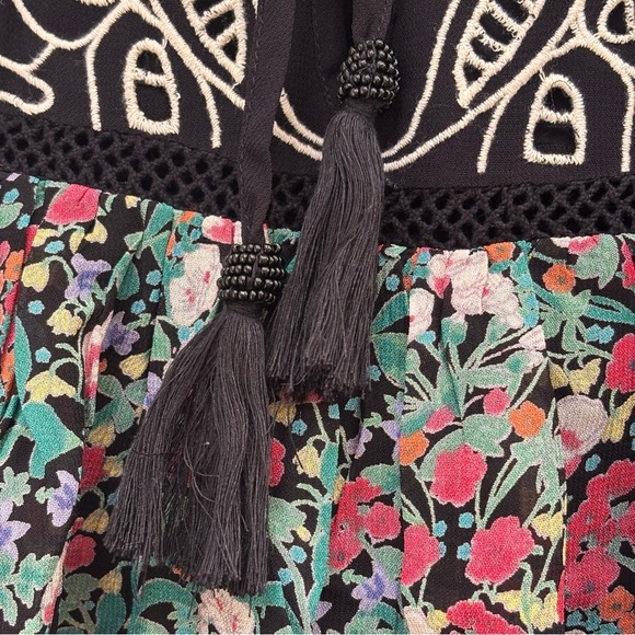 Anthropologie Floreat Ottava Peasant Tunic Mini Dress Boho Dark Floral Size XS - Picture 10 of 14